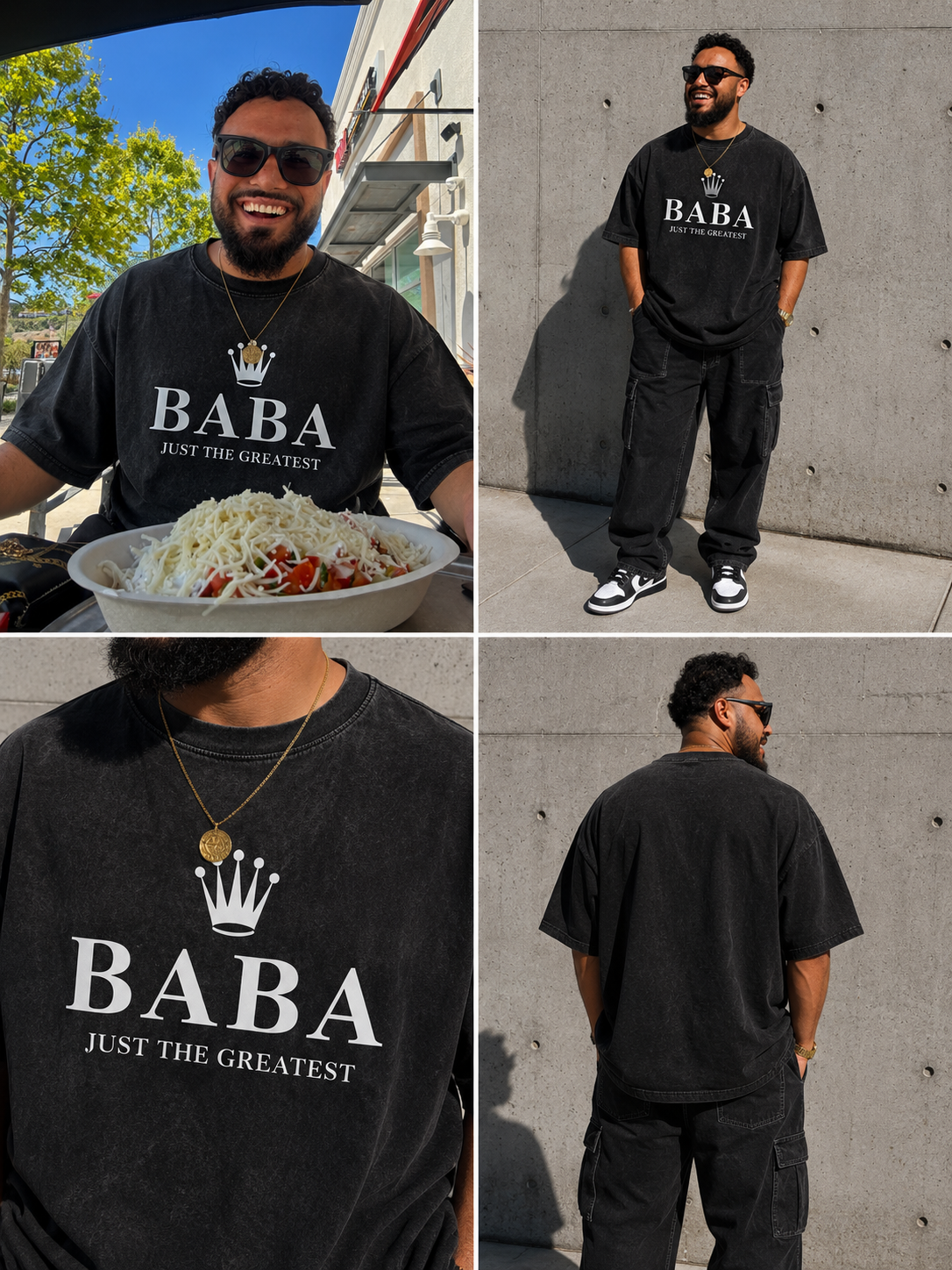 Baba Just The Greatest Oversized Acid Wash Tee