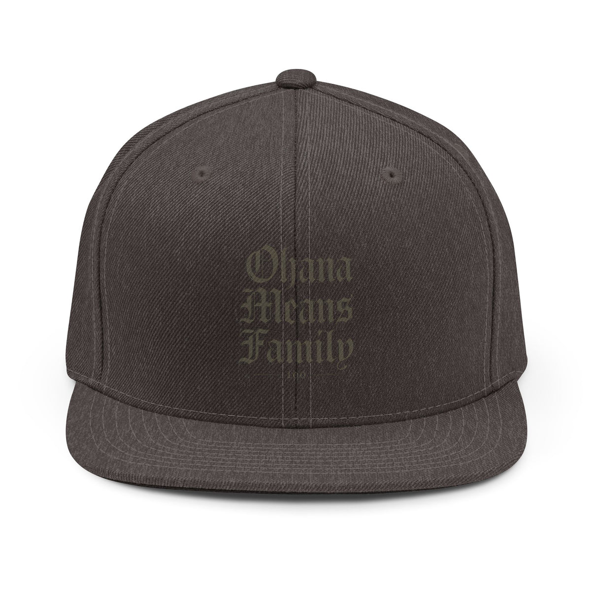 Ohana Means Family Snapback Hat — Vintage Gothic Font Baseball Cap