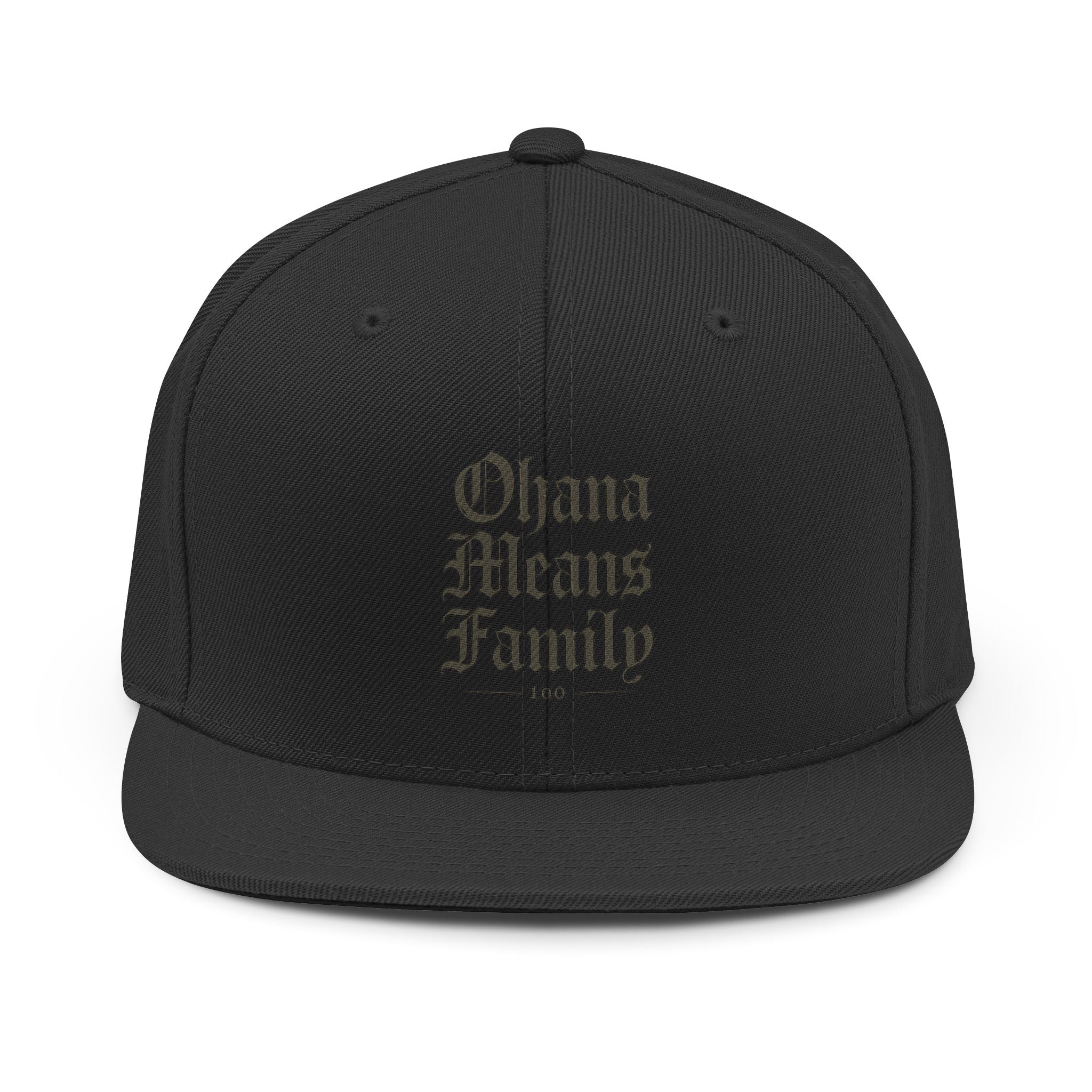 Ohana Means Family Snapback Hat — Vintage Gothic Font Baseball Cap