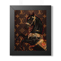 Framed Poster — Luxurious Black Carousel Horse on Monogram Background