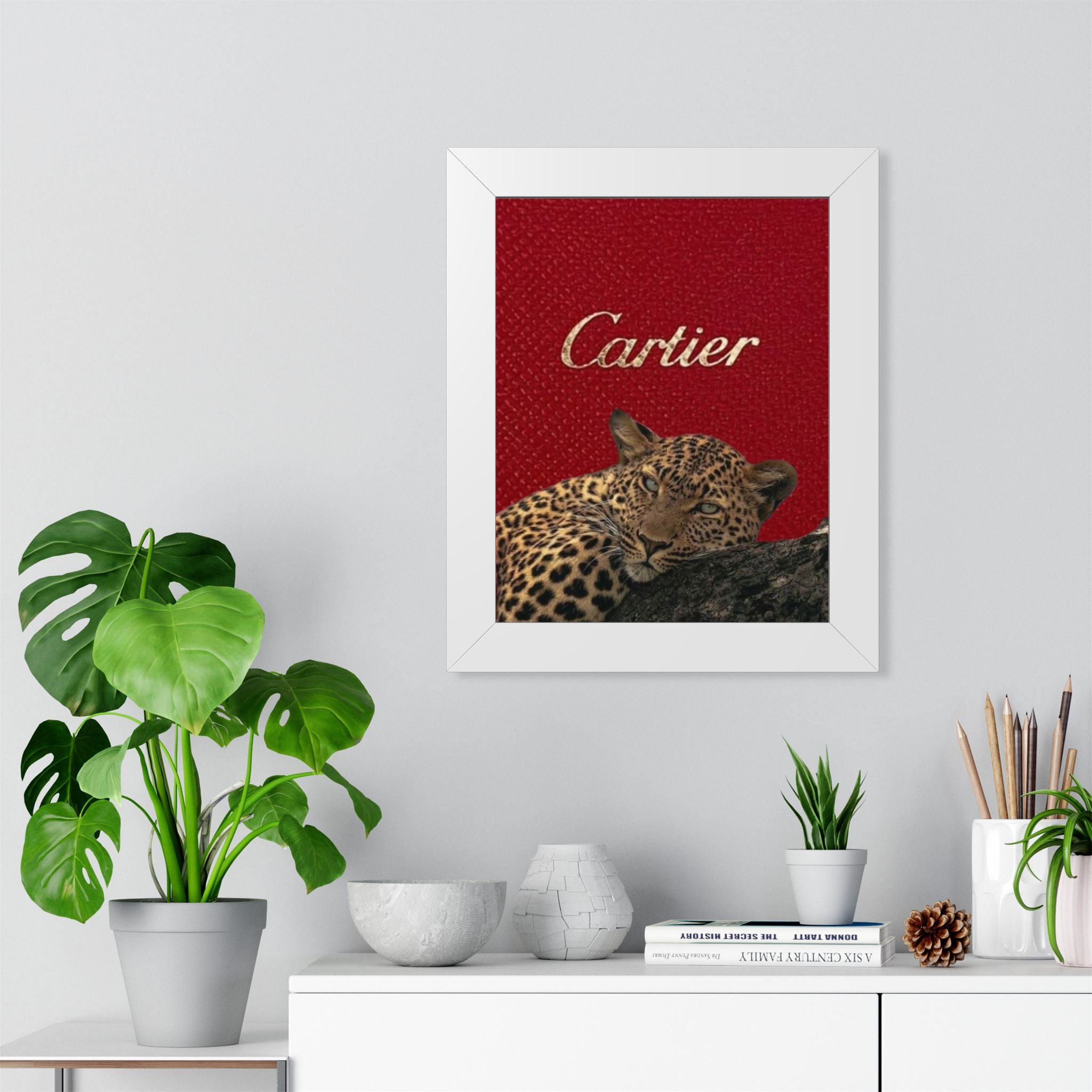 Framed Poster — Luxe Leopard 'Cartier' Vertical Wall Art