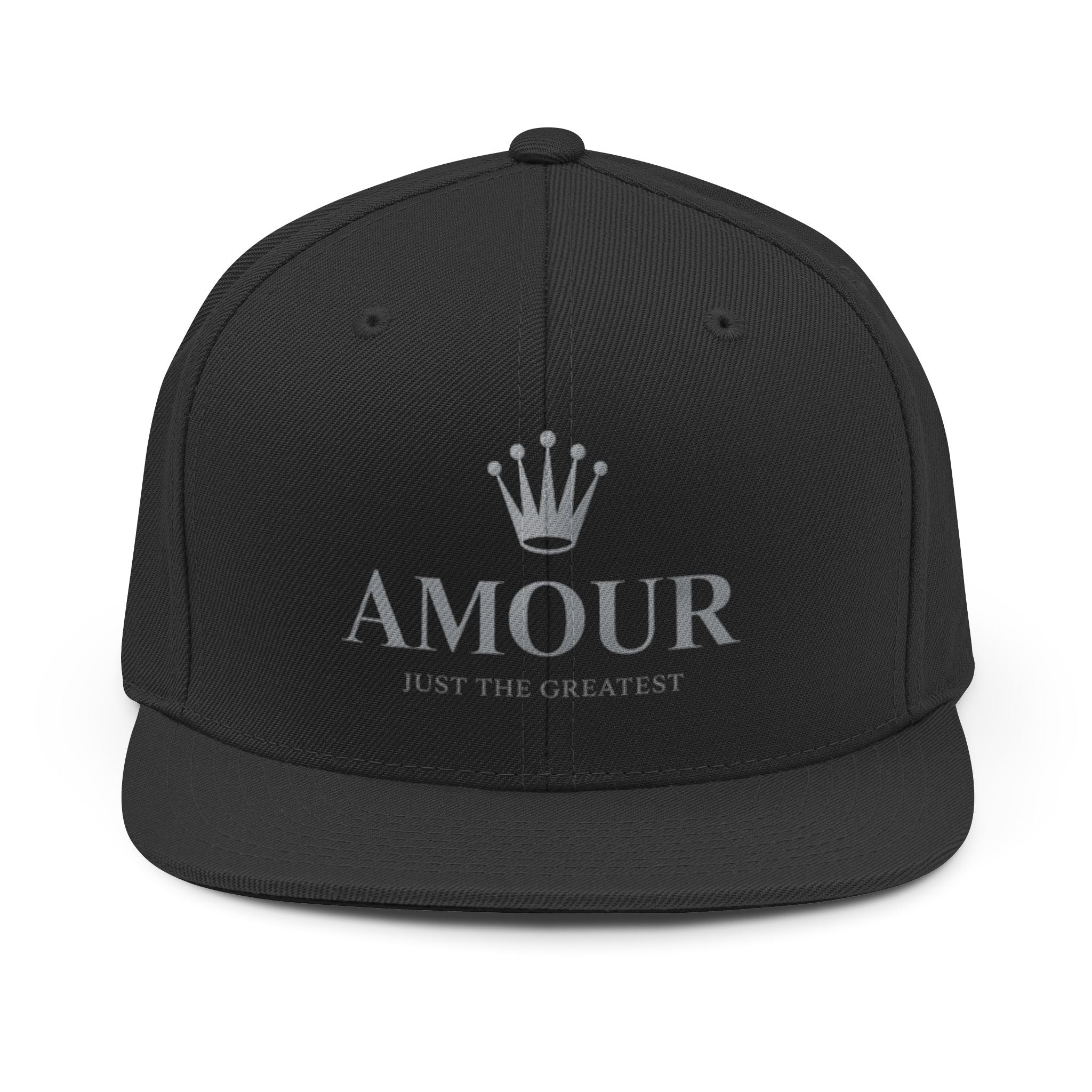 Amour Crown Snapback Hat — "Amour: Just the Greatest" Embroidered Cap