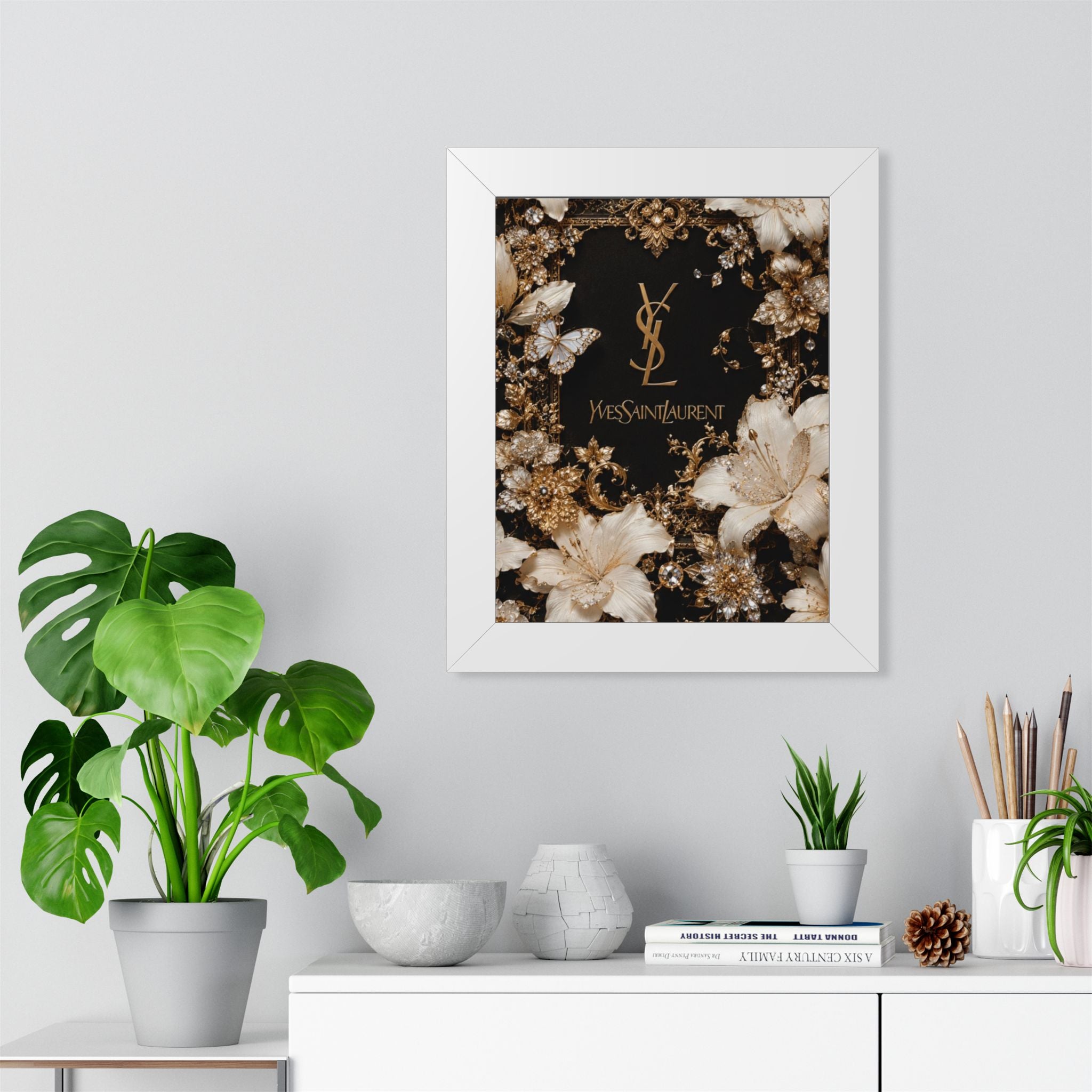 YSL Gold Floral Framed Poster