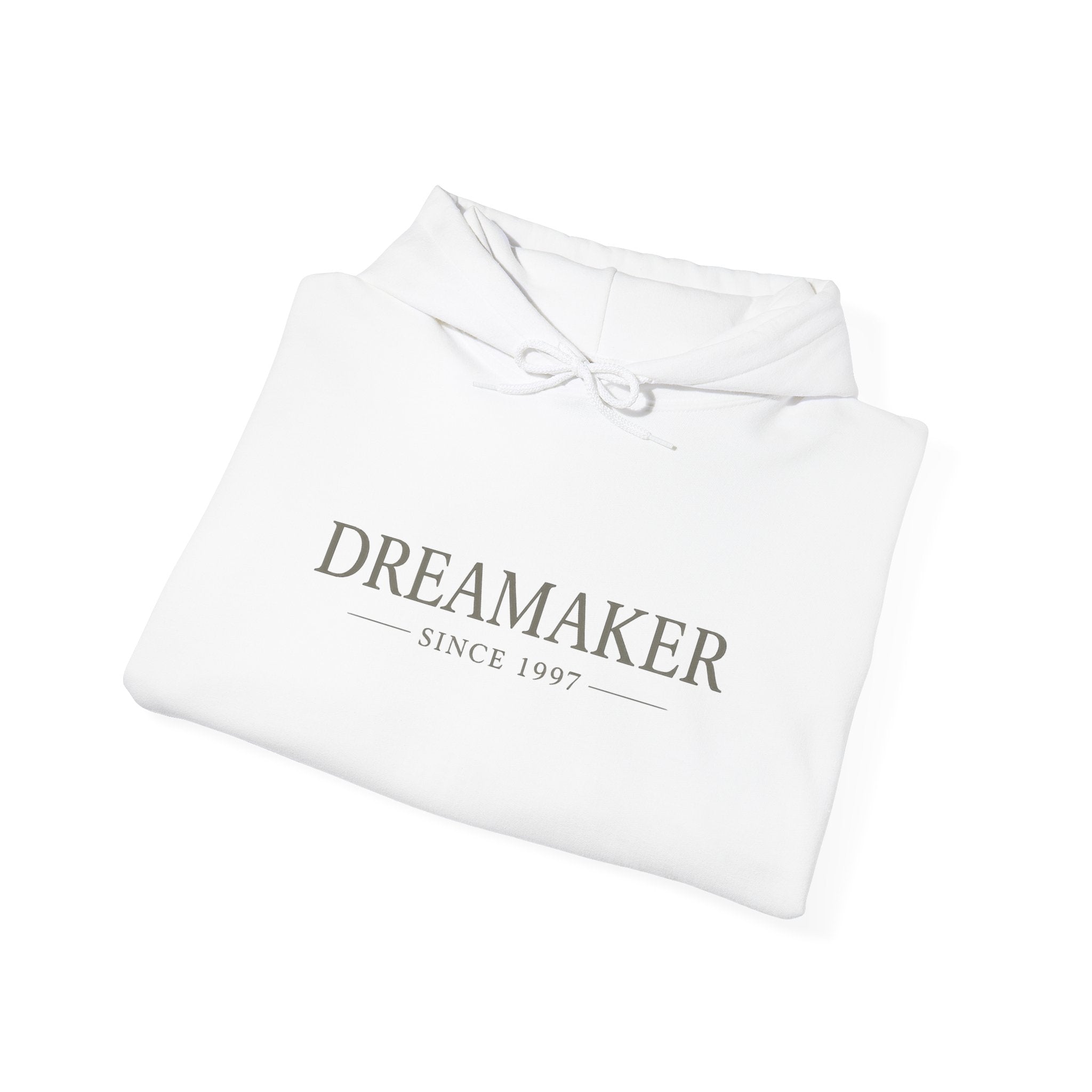 DreaMmaker Hoodie — Minimalist 'Dreammaker Since 1987' White Pullover