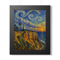 Framed Poster — Starry Coastal Lighthouse Sunset