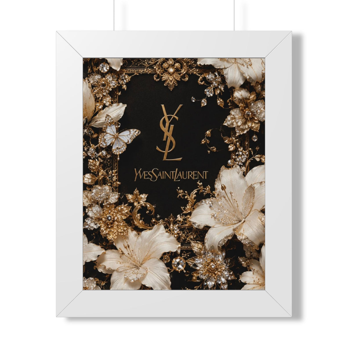 YSL Gold Floral Framed Poster