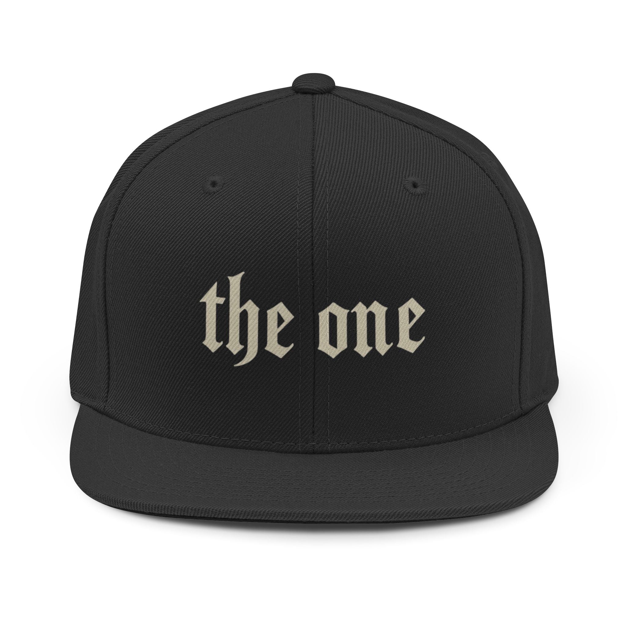 'The One' Snapback Hat — Gothic Script Flat Brim Cap