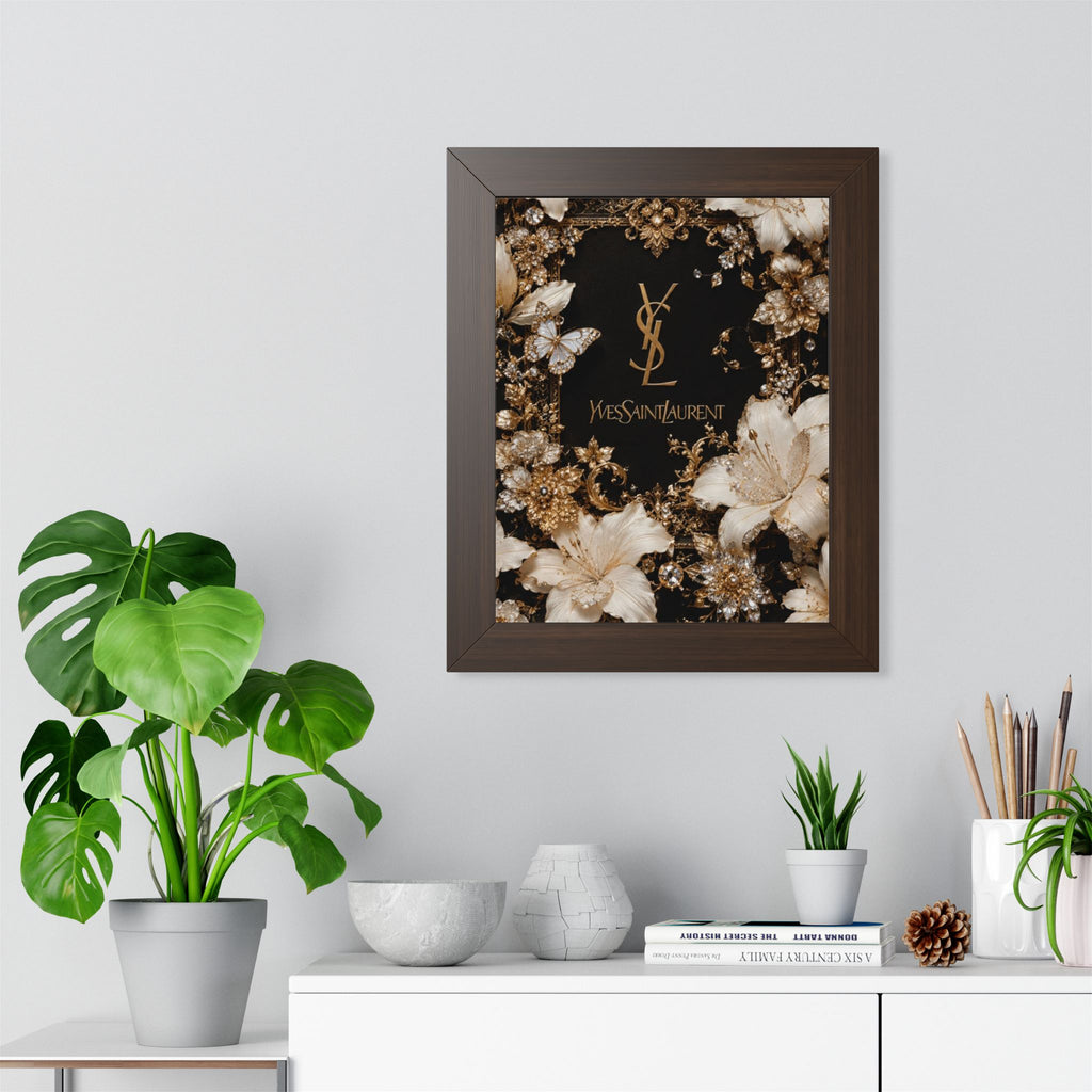 YSL Gold Floral Framed Poster