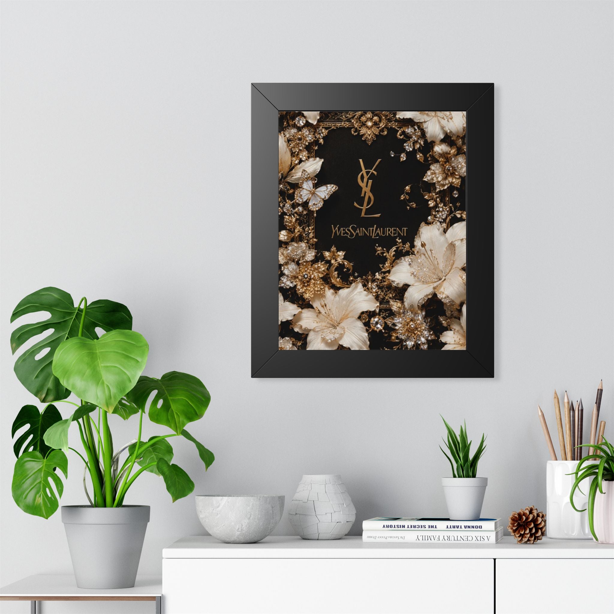 YSL Gold Floral Framed Poster