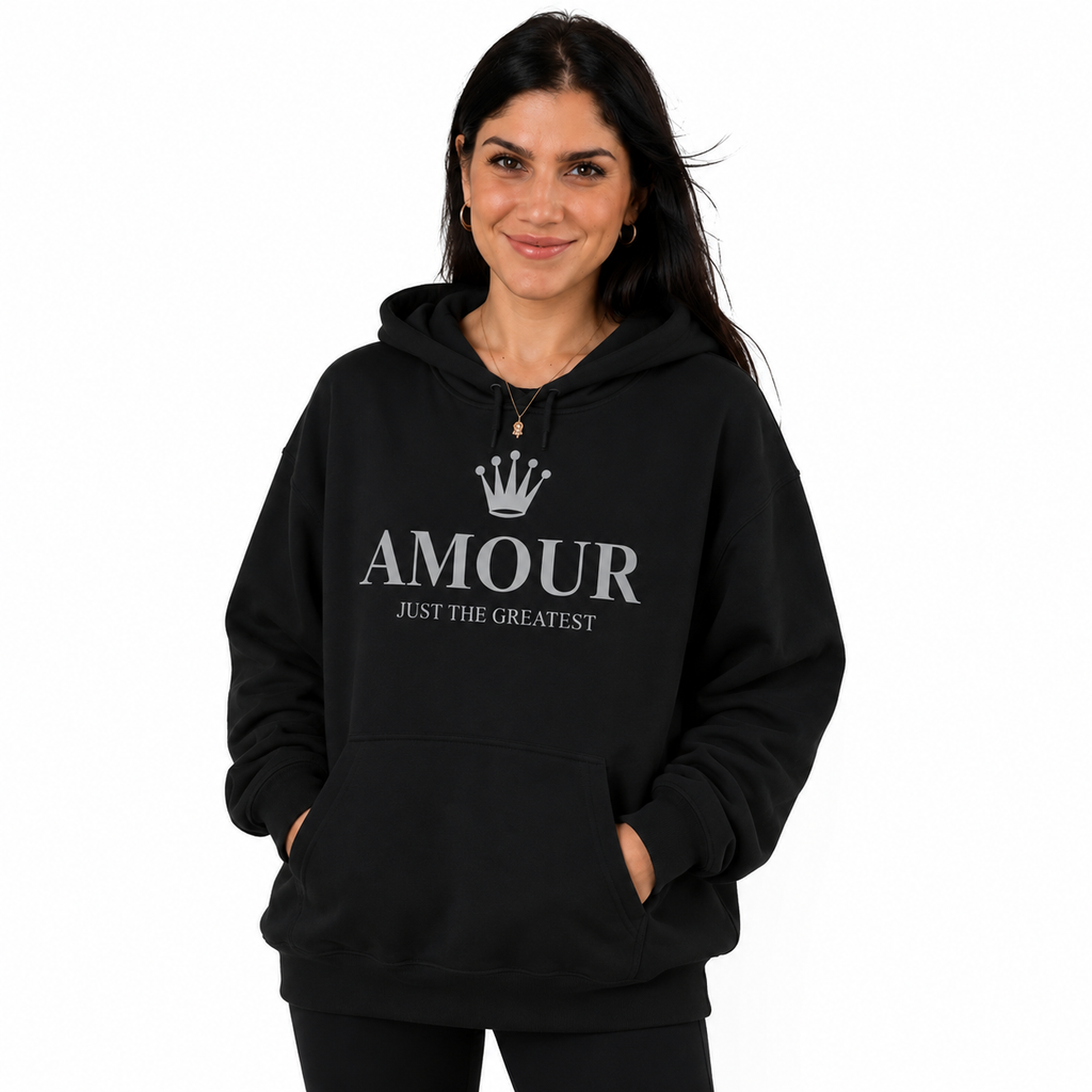 Amour just the greatest Crown Hoodie — Chic 'Amour' Graphic Pullover