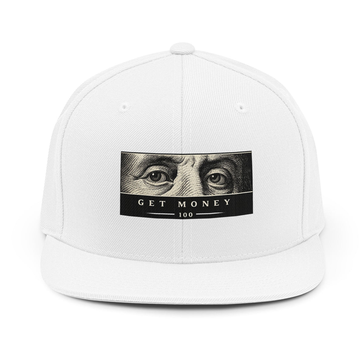Get Money Snapback Hat — Ben Franklin Eyes Bill Patch