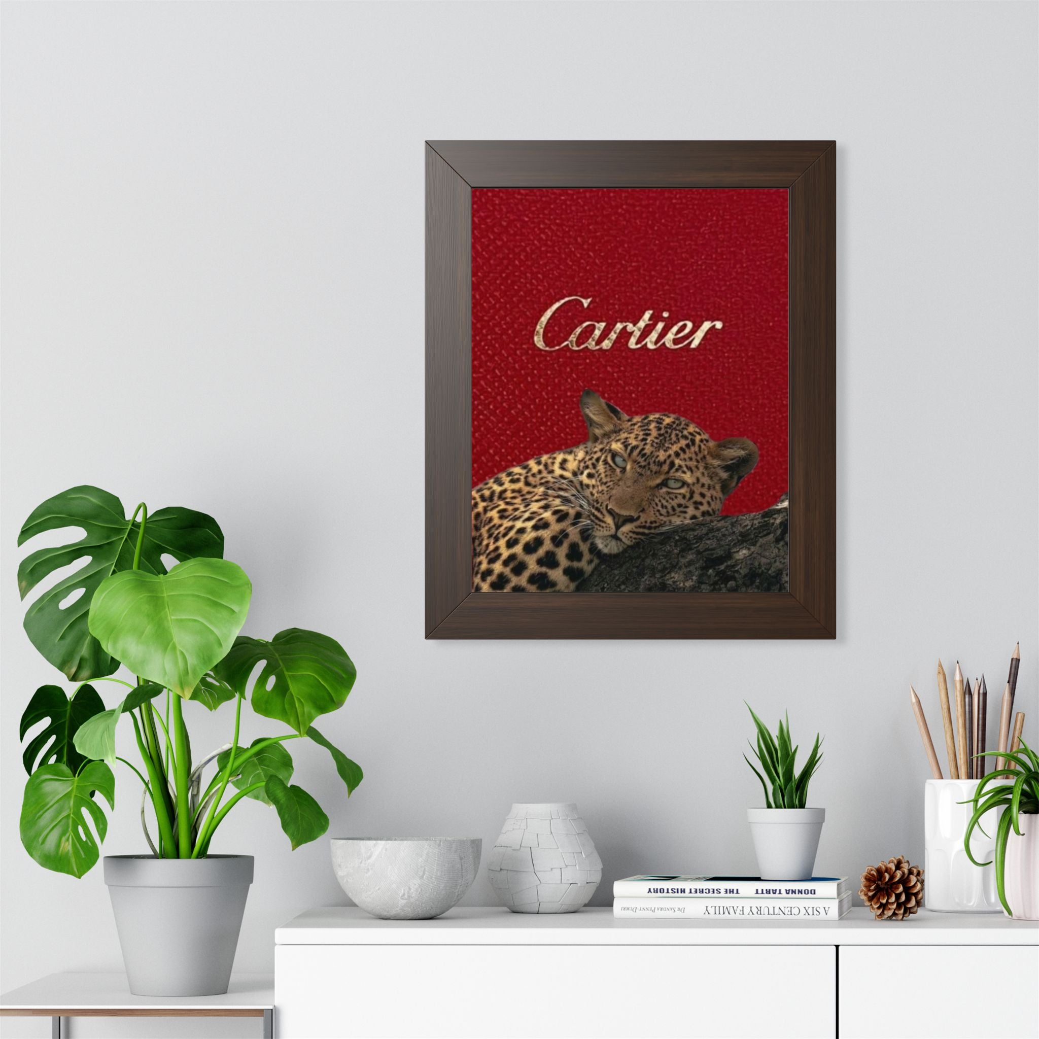 Framed Poster — Luxe Leopard 'Cartier' Vertical Wall Art