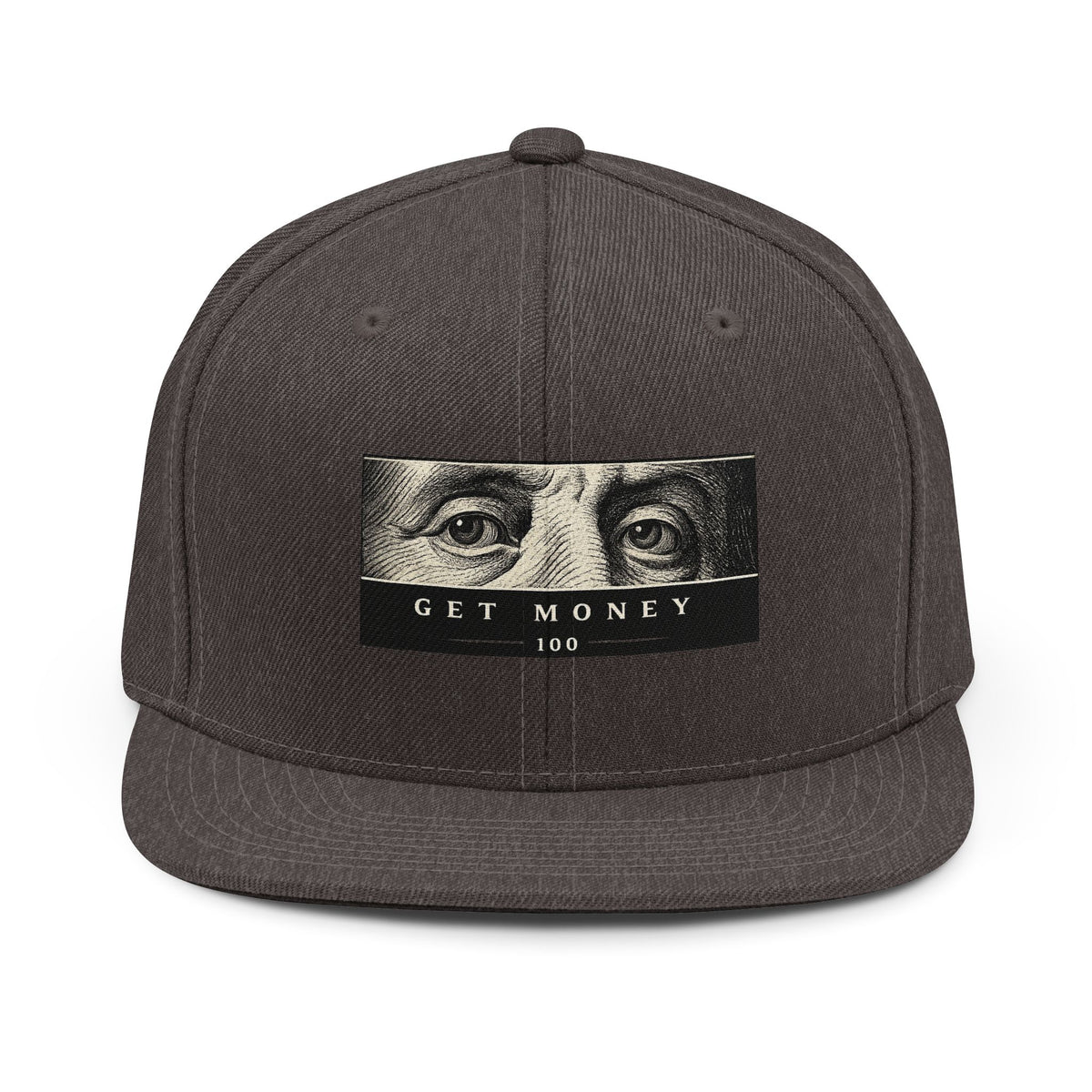 Get Money Snapback Hat — Ben Franklin Eyes Bill Patch