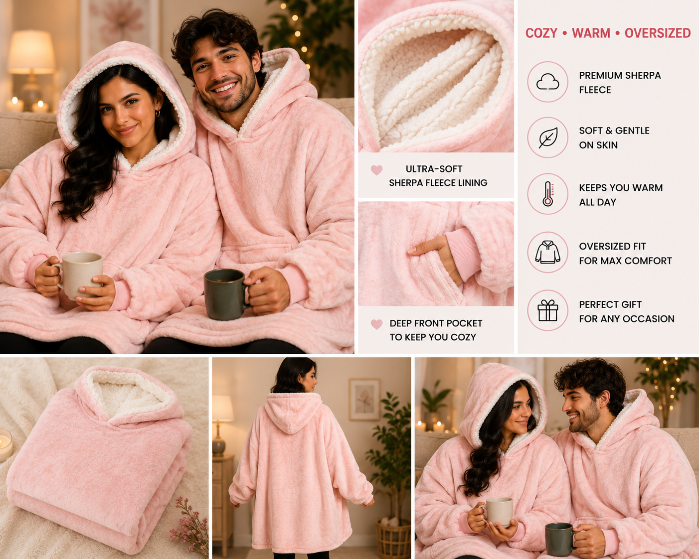 Pink Oversized Blanket Hoodie