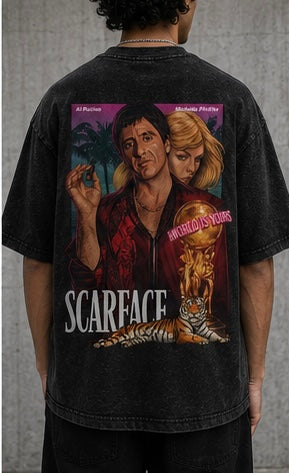 Scarface World Is Yours Oversized Acid Wash Tee