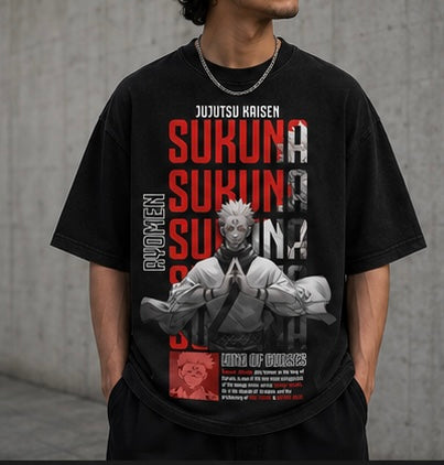 Sakuna King of Curses Oversized Acid Wash Tee