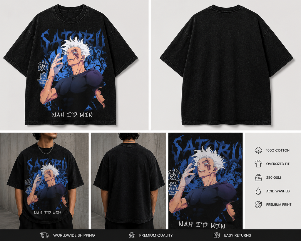 Gojo Nah I’d Win Acid Wash Oversized Tee