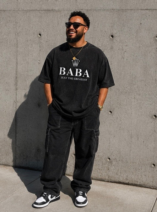 Baba Just The Greatest Oversized Acid Wash Tee