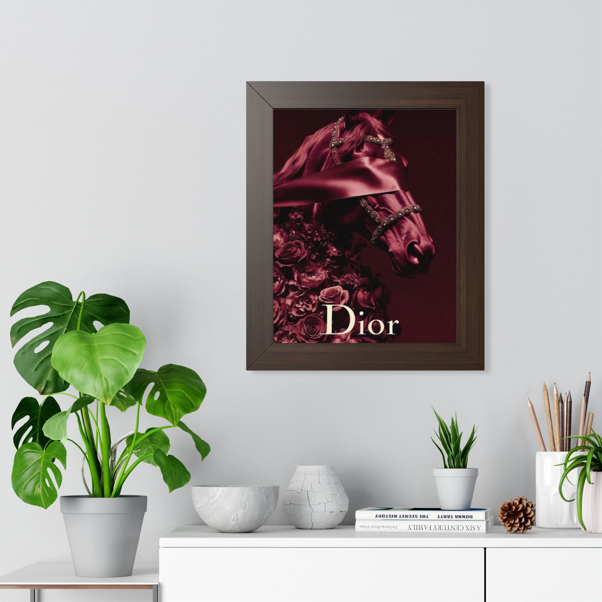 Framed Poster - Luxe Burgundy Dior Horse Art Print