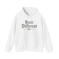 Built Different Hoodie — Vintage Gothic Script Pullover for Confident Individuals