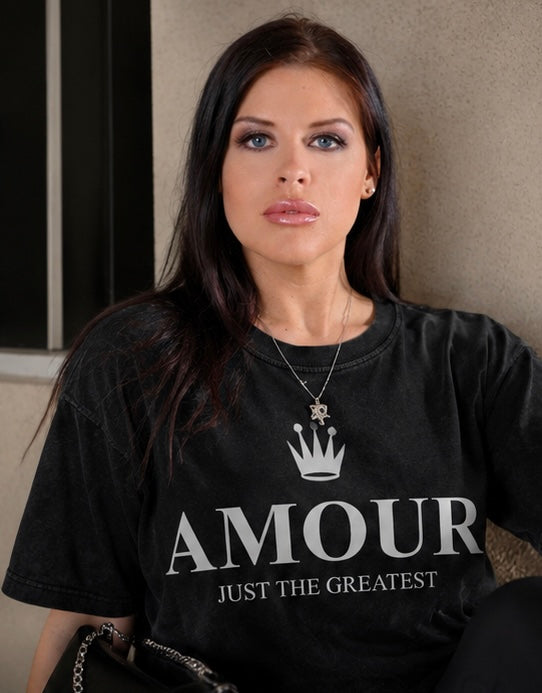 couple unisex Amour Just The Greatest Oversized Acid Wash Tee