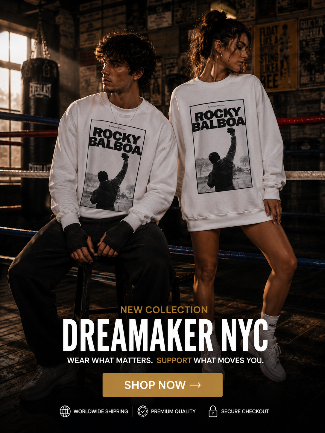 Rocky Balboa pose Crewneck Sweatshirt | Movie Poster Boxing