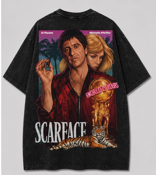 Scarface World Is Yours Oversized Acid Wash Tee