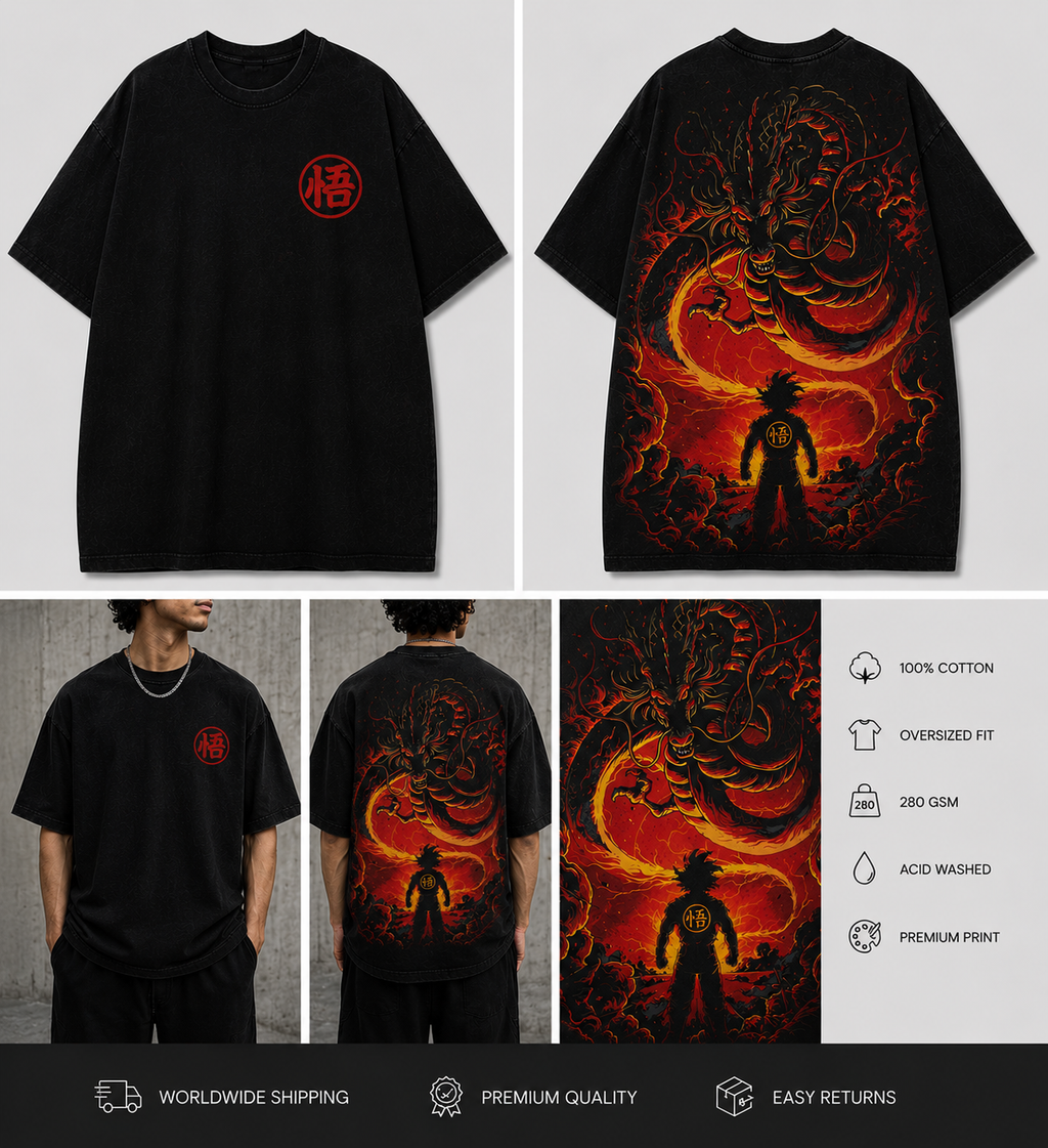 Goku Dragon Awakening Oversized Acid Wash Tee