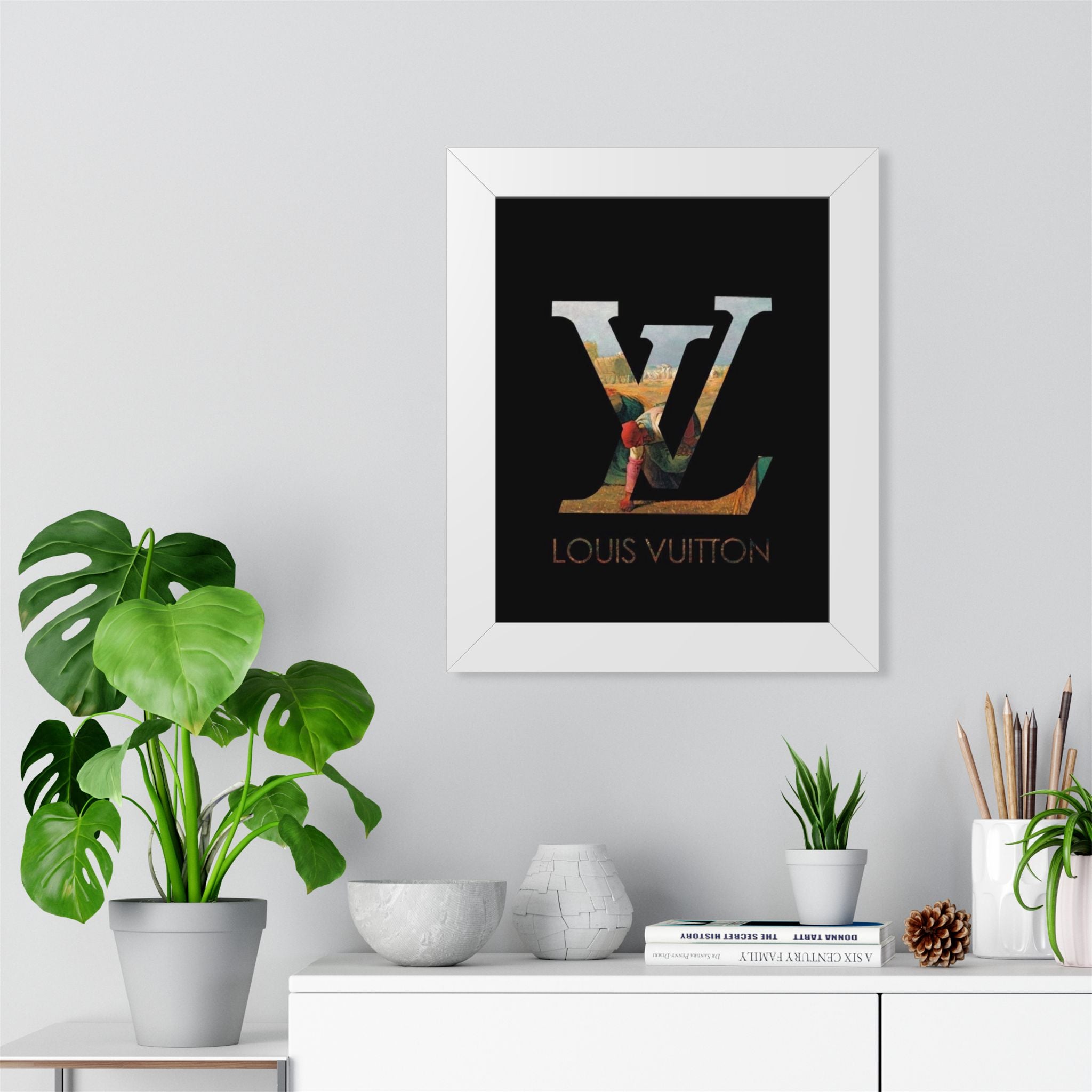 Framed Poster — Louis Vuitton LV Logo Art Print (Vertical, Luxury Fashion Wall Decor)