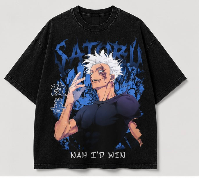 Gojo Nah I’d Win Acid Wash Oversized Tee