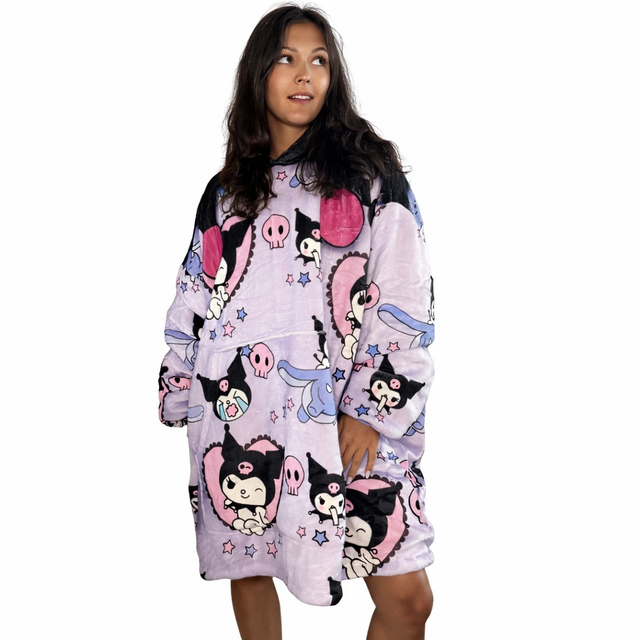 Kuromi Oversized Blanket Hoodie | Ultra Soft Wearable Fleece Hoodie Blanket