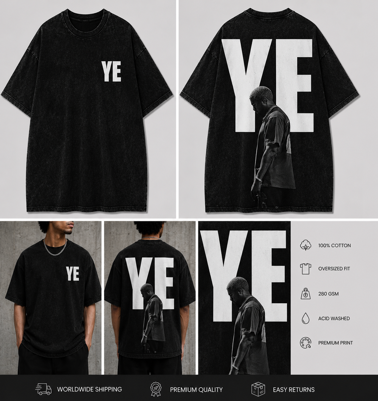 YE Minimal Oversized Acid Wash Tee