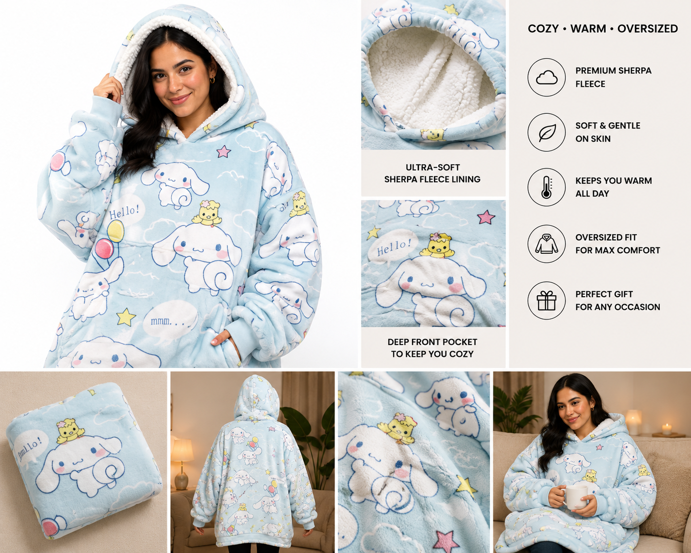 Cinnamoroll Blue Oversized Blanket Hoodie