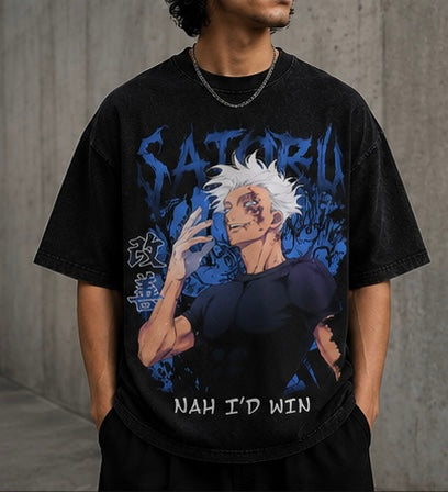 Gojo Nah I’d Win Acid Wash Oversized Tee