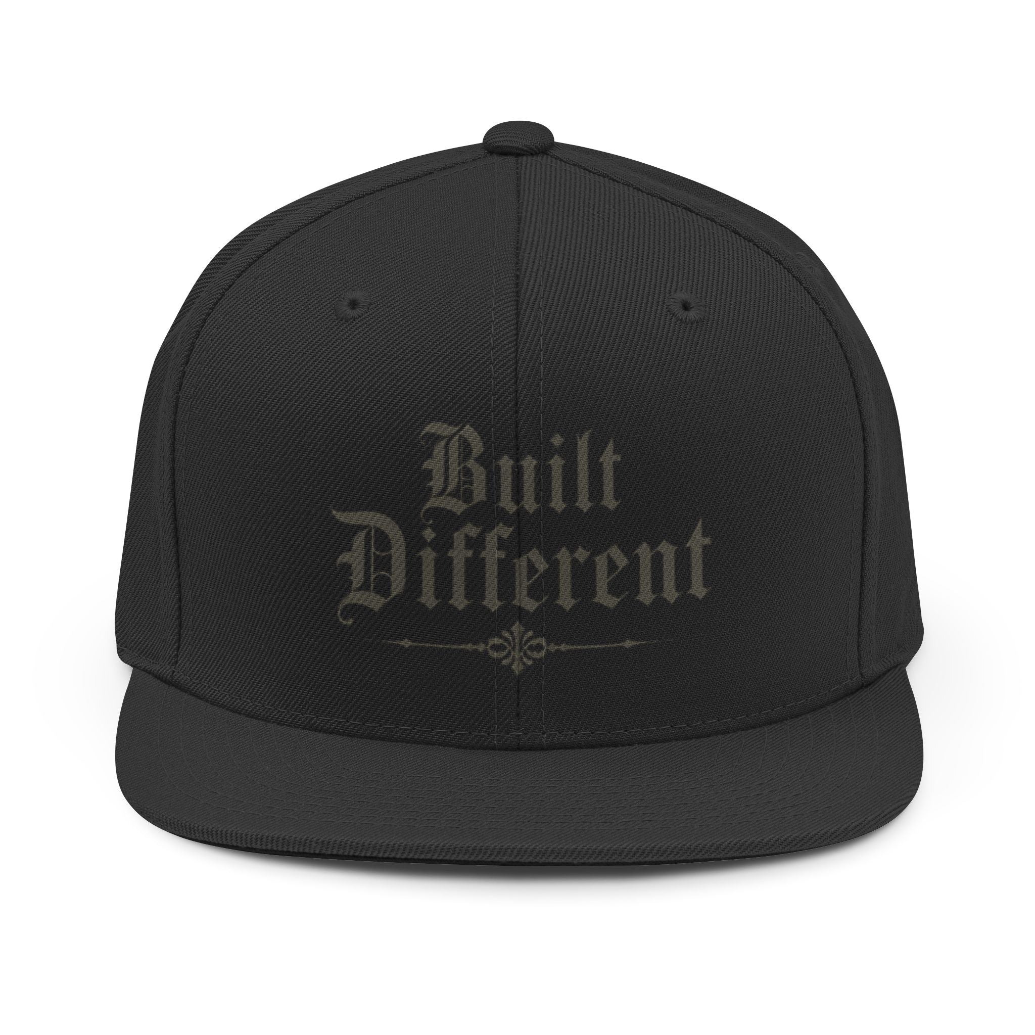 Built Different Snapback Hat — Vintage Gothic Embroidered Cap