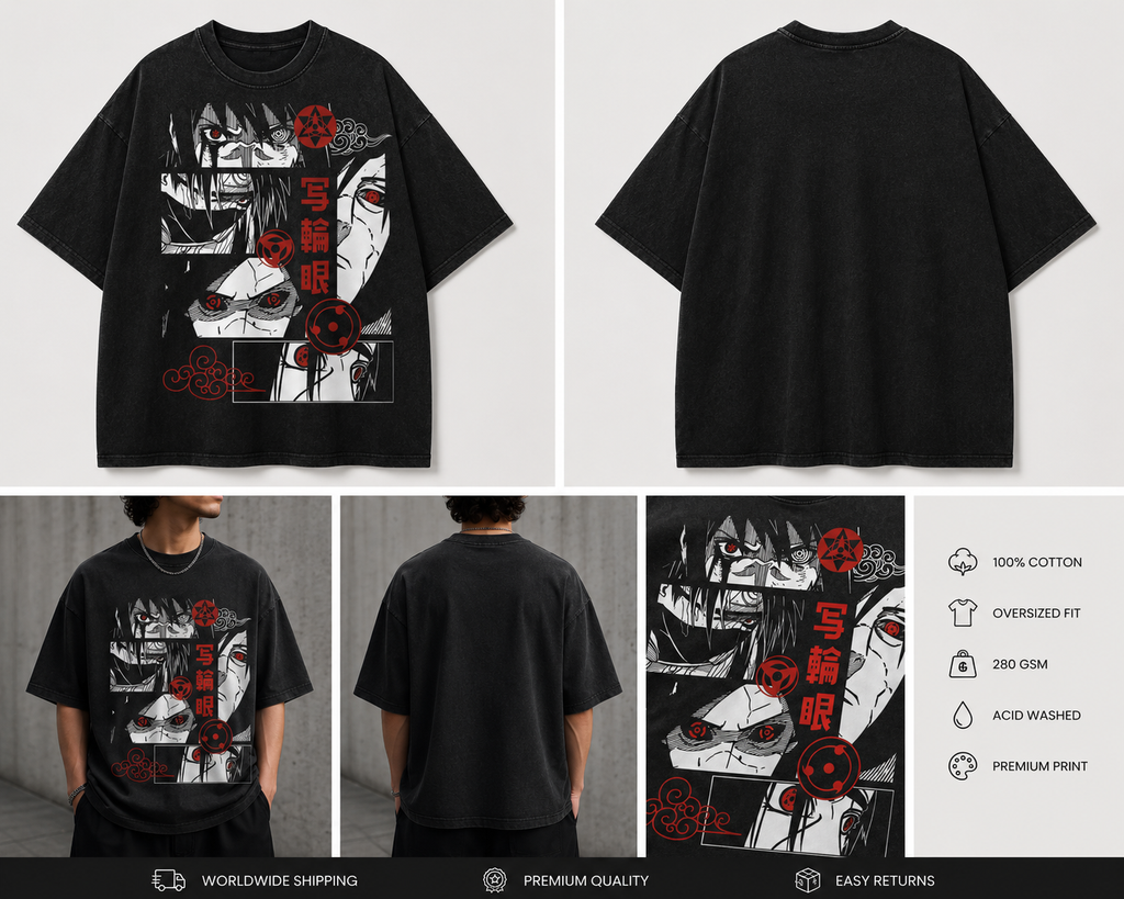 Uchiha family Sharingan Rage Acid Wash Oversized Tee