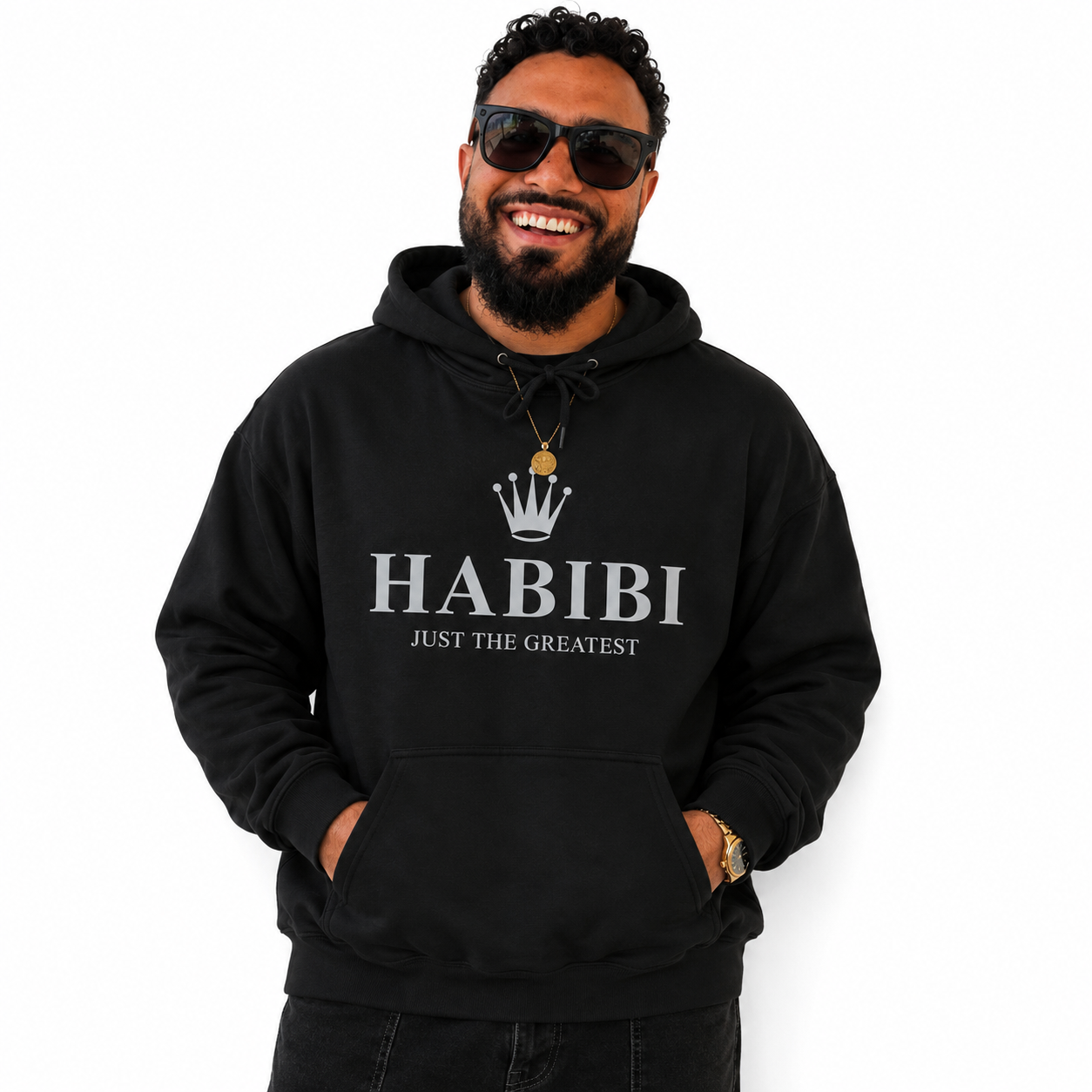 Habibi just the greatest Crown Hoodie — 'Habibi' Typography Hooded Sweatshirt for Loved Ones
