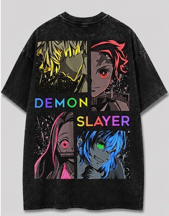 Demon Slayer Neon Oversized Acid Wash Tee