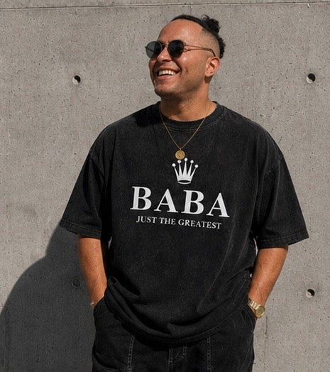 Baba Just The Greatest Oversized Acid Wash Tee