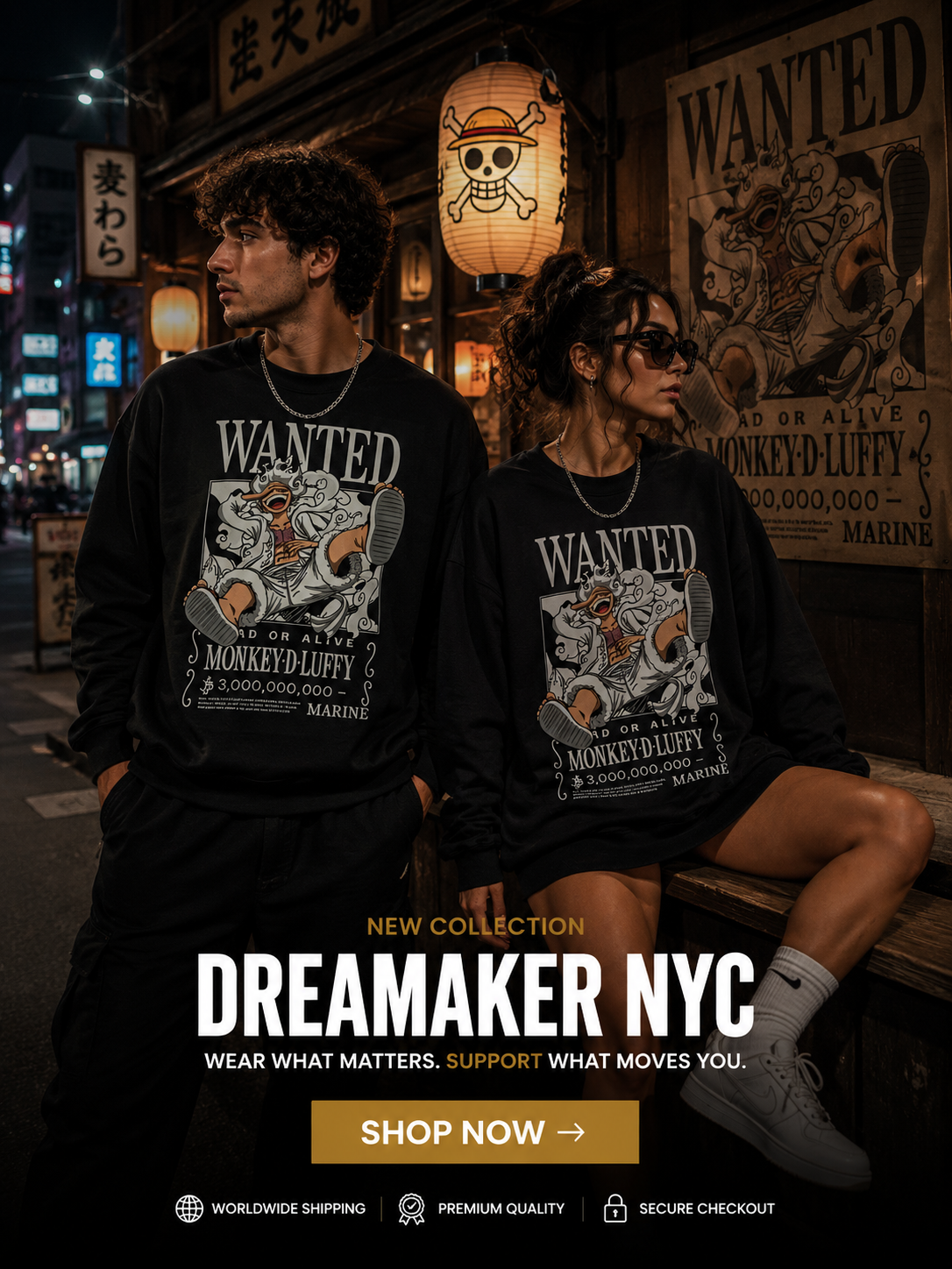 Wanted Poster Monkey Luffy Crewneck Sweatshirt | Anime Pirate Bounty Design