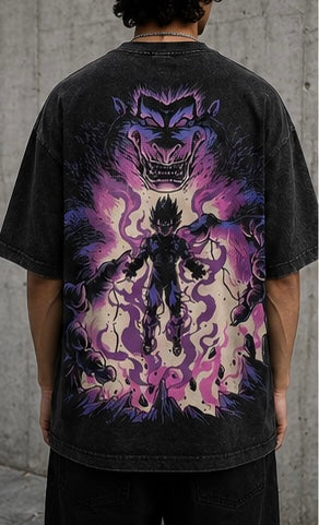 Vegeta Primal Rage Oversized Acid Wash Tee