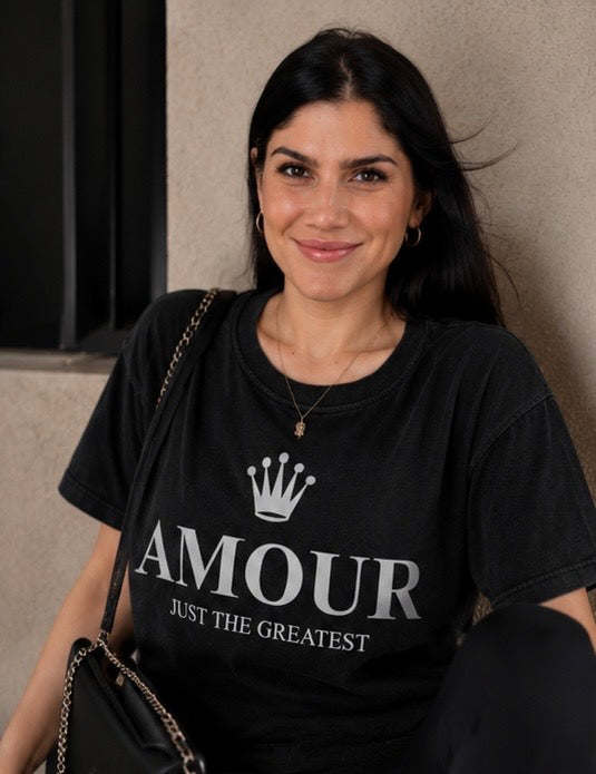 couple unisex Amour Just The Greatest Oversized Acid Wash Tee