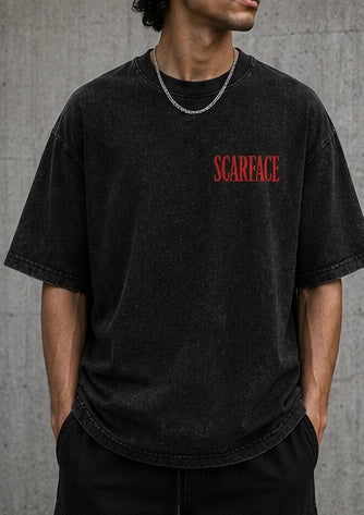 Scarface World Is Yours Oversized Acid Wash Tee