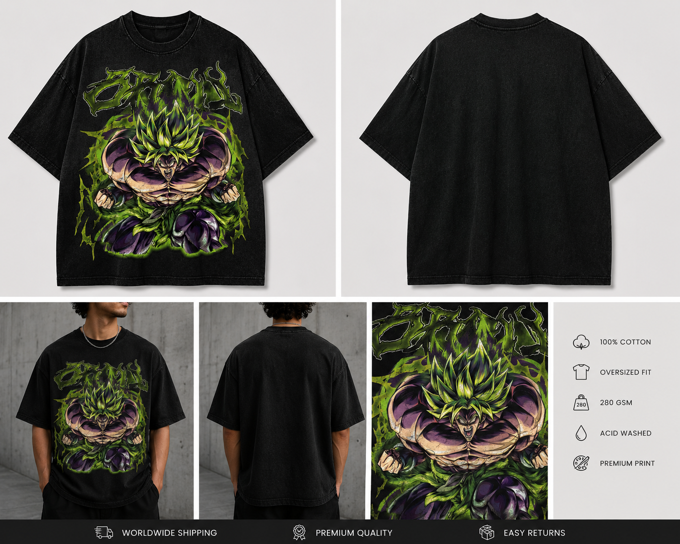 Broly Rage Acid Wash Oversized Tee