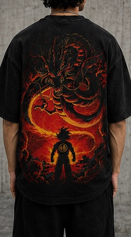 Goku Dragon Awakening Oversized Acid Wash Tee