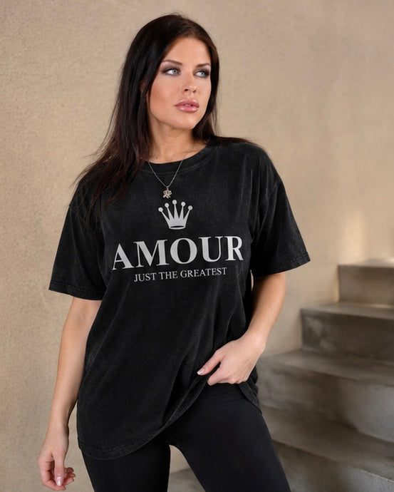 couple unisex Amour Just The Greatest Oversized Acid Wash Tee