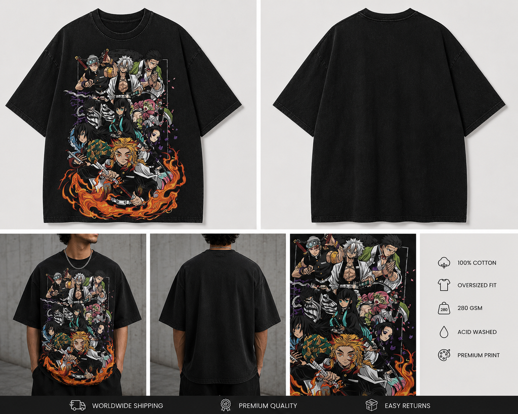 Demon Slayer Hashira Oversized Acid Wash Tee