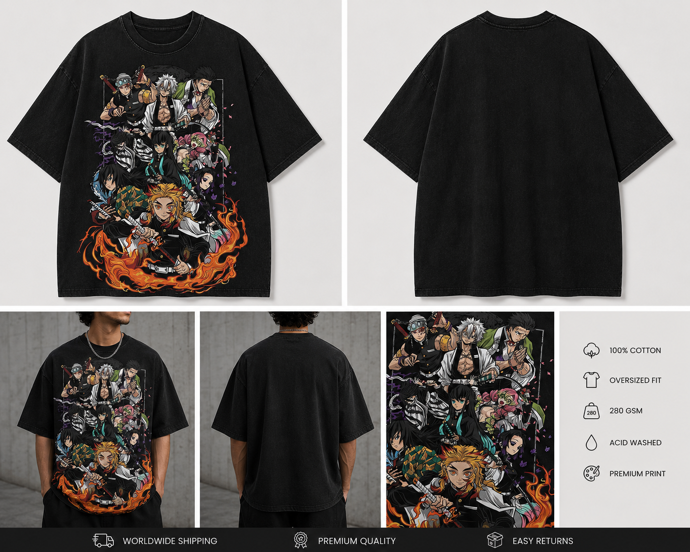 Demon Slayer Hashira Oversized Acid Wash Tee