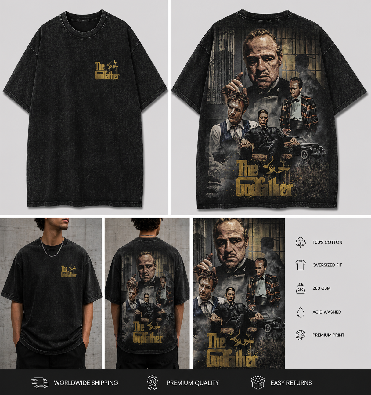 Godfather Vintage Oversized Acid Wash Tee