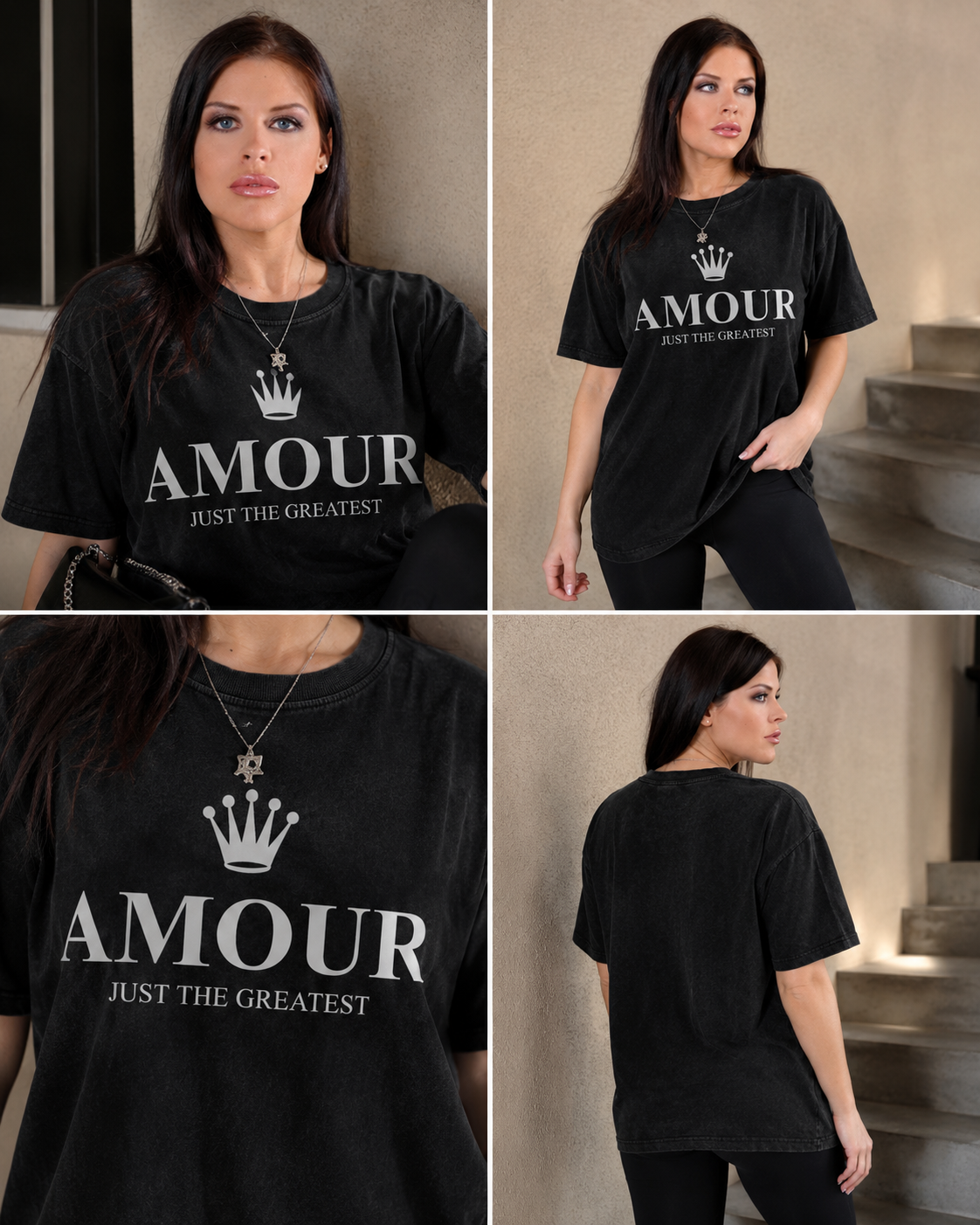 couple unisex Amour Just The Greatest Oversized Acid Wash Tee